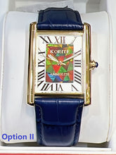 Load image into Gallery viewer, Ammolite Watch- Large-Roman Mosaic Rectangle Watch-Navy Blue Leather Strap (Korite)
