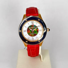 Load image into Gallery viewer, Ammolite Watch-Small-Mosaic Ammolite white Mother of Pearl 36mm Round Watch-Red Leather Strap (Korite)
