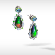 Load image into Gallery viewer, Ammolite Earrings Sterling Silver WAVES HALO Earrings
