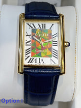 将图片加载到图库查看器，Ammolite Watch- Large-Roman Mosaic Rectangle Watch-Navy Blue Leather Strap (Korite)
