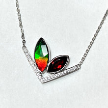 Load image into Gallery viewer, Ammolite Pendant Sterling Silver RABBIT Pendant with Garnet and Topaz
