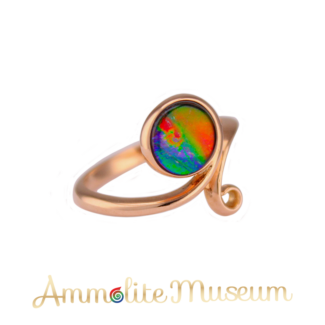 AURORA AA Grade Round Ammolite 14K Rose Gold Open Ring