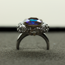 将图片加载到图库查看器，Sterling Silver Round Ammolite Ring with Swarovski Crystals

