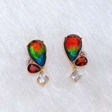 将图片加载到图库查看器，Ammolite Earrings 18k Rose Gold Vermeil ADORE Heart Ammolite earrings with Tourmaline, Garnet and White Topaz
