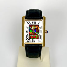 Load image into Gallery viewer, Ammolite Watch- Large-Roman Mosaic Rectangle Watch-Black Leather Strap (Korite)

