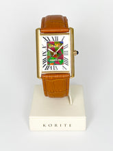 Load image into Gallery viewer, Ammolite Watch- Large- Roman Mosaic Rectangle Watch-Tan Leather Strap (Korite)
