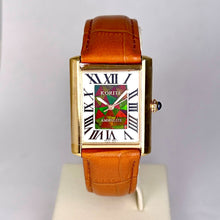 Load image into Gallery viewer, Ammolite Watch- Small- Roman Mosaic Rectangle Watch-Tan Leather Strap (Korite)
