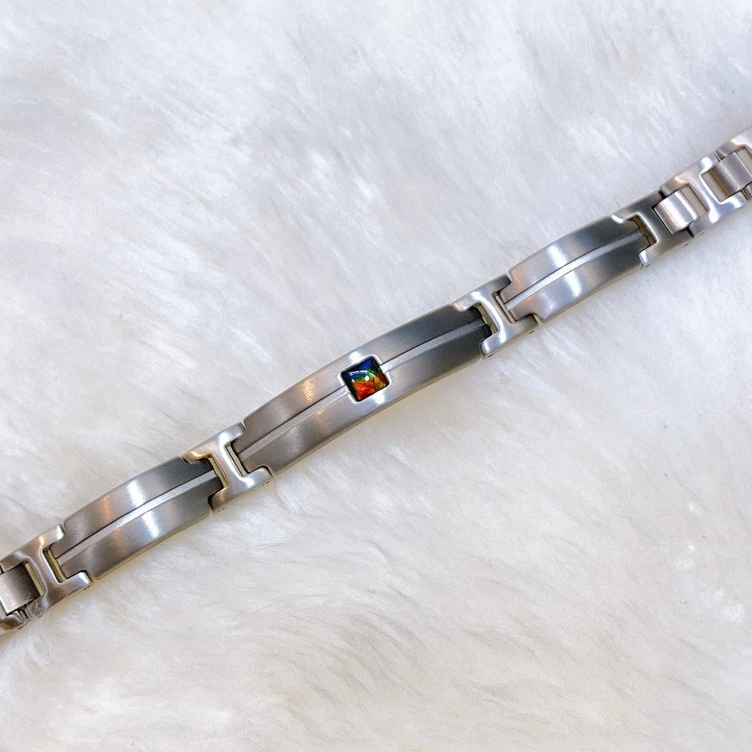 Ammolite Bracelet Grey Polished Titanium DUSK KORITE MEN'S COLLECTION