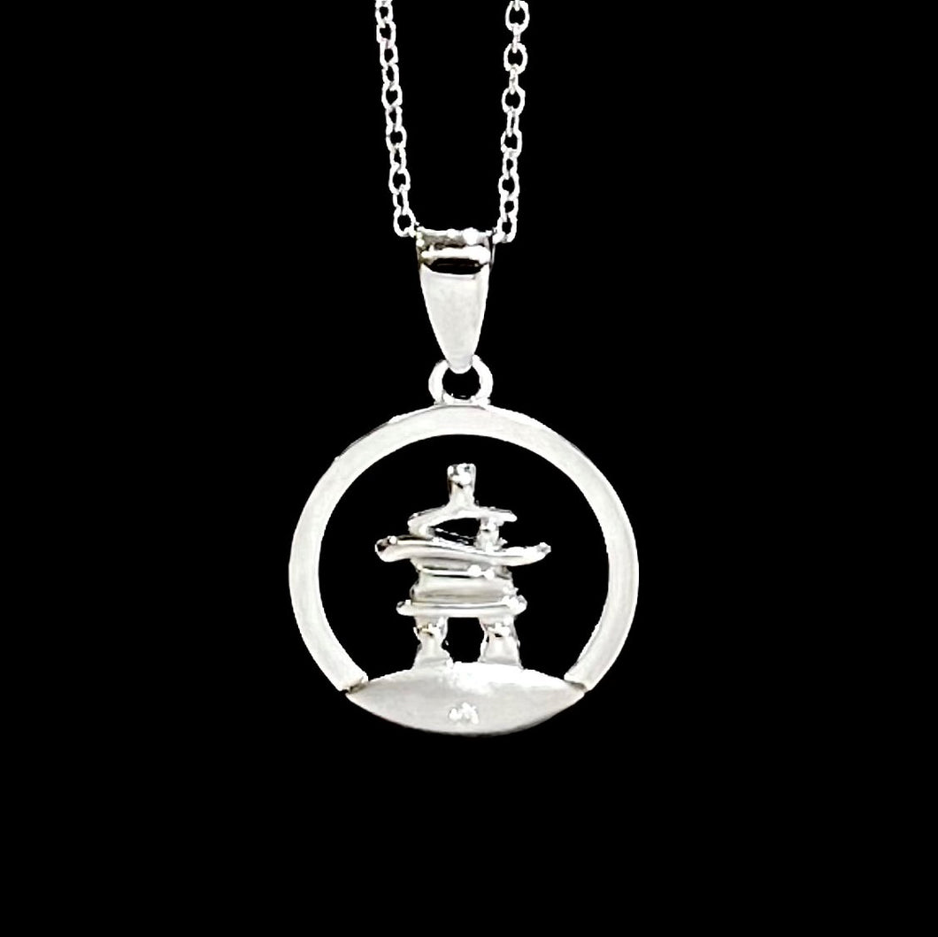 Inukshuk NORTHERN SPIRIT Sterling Silver Pendant with Canadian Diamond