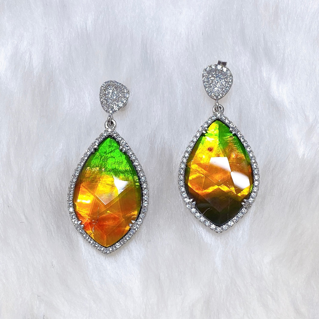 Ammolite Earrings Sterling Silver ANASTASLA Earrings with Swarovski Crystal