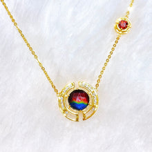 Load image into Gallery viewer, Ammolite Necklace 18k Gold Vermeil PROSPERITY Necklace with Garnet and White Topaz
