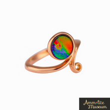 Load image into Gallery viewer, AURORA AA Grade Round Ammolite 14K Rose Gold Open Ring
