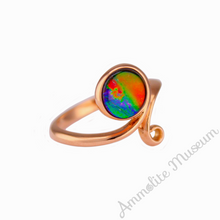 将图片加载到图库查看器，AURORA AA Grade Round Ammolite 14K Rose Gold Open Ring
