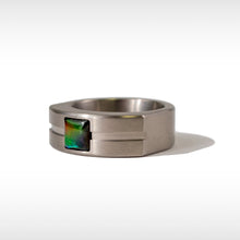 将图片加载到图库查看器，Ammolite Ring Grey Polished Titanium DUSK Ring KORITE MEN&#39;S COLLECTION
